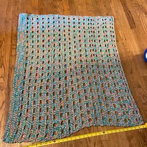 Homemade baby blanket green pink shiny 40x34”‎